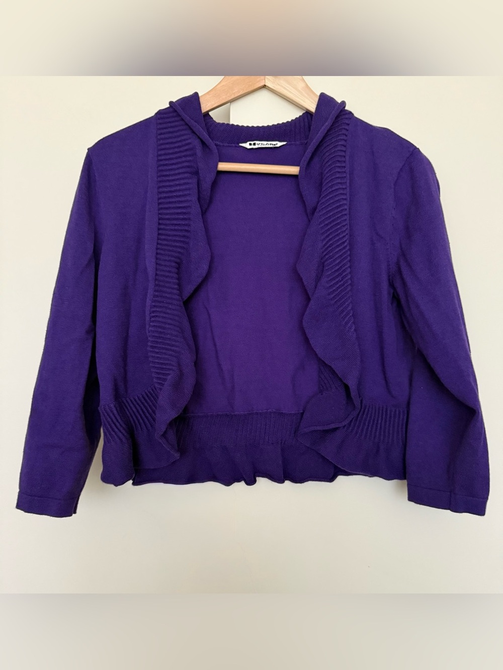 Vintage Purple Ruffled Open-Front Sweater Cardigan S/M